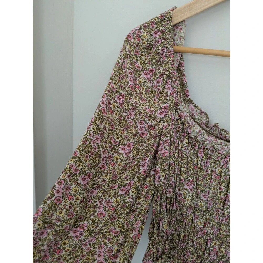 Pink Floral Smocked Long Sleeve SZ M Coquette Fairy Romantic Cottagecore Top EUC - Picture 8 of 13